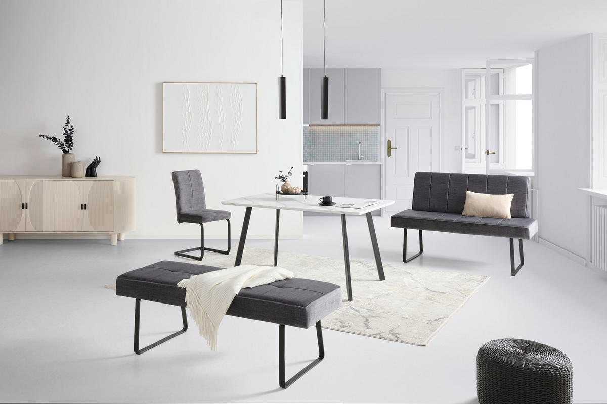 SITZBANK 140/88/62 cm Samt Dunkelgrau  - Dunkelgrau/Schwarz, KONVENTIONELL, Textil/Metall (140/88/62cm) - MID.YOU