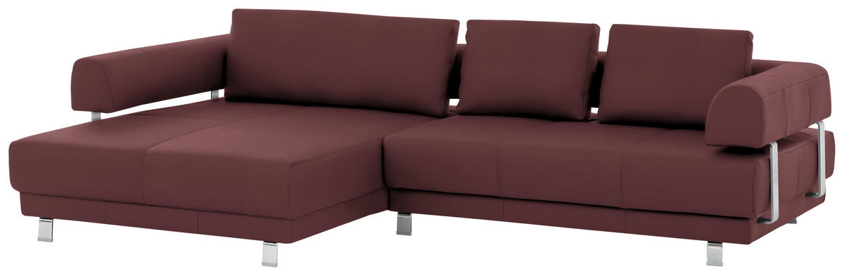 ECKSOFA Bordeaux Echtleder  - Bordeaux, Design, Leder/Metall (188/307cm)