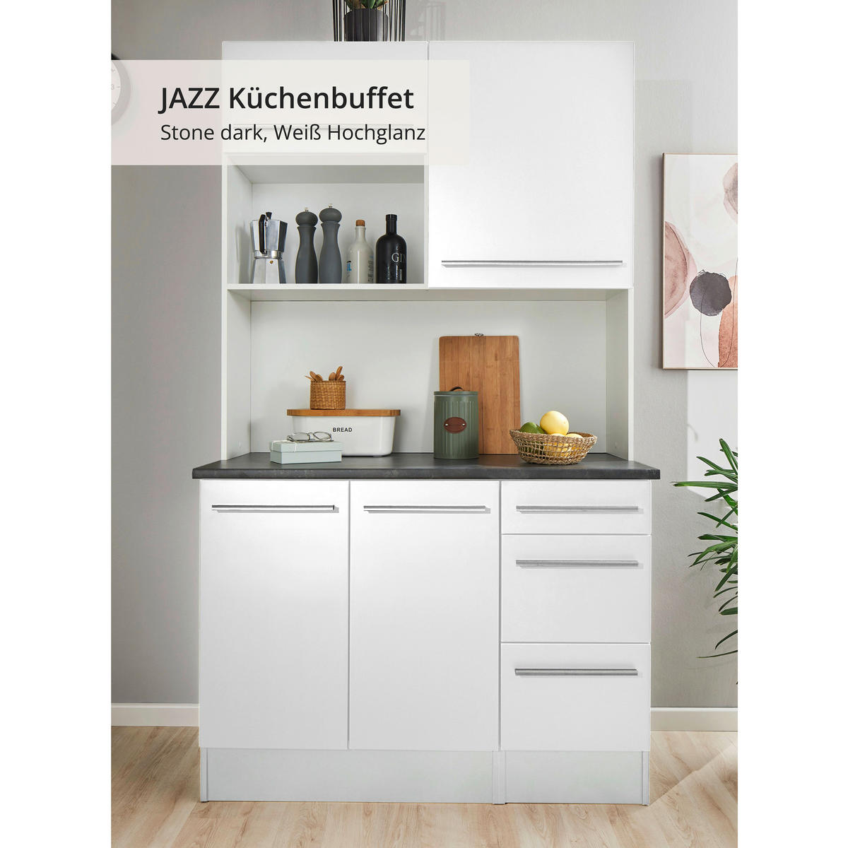 BUFFET 120/211/60 cm  in Weiß Hochglanz  - Weiß Hochglanz/Silberfarben, LIFESTYLE, Holzwerkstoff/Kunststoff (120/211/60cm) - MID.YOU