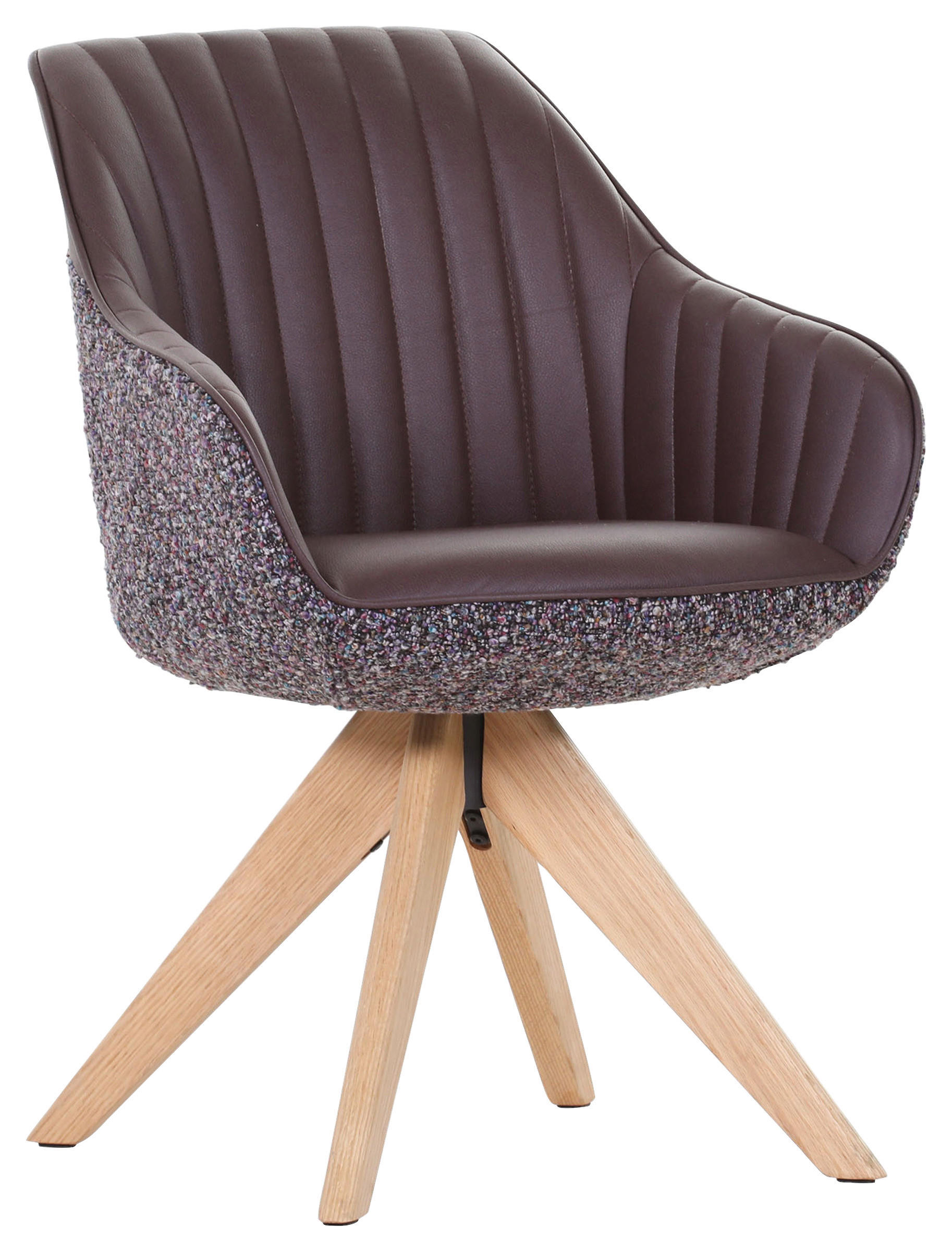 ARMLEHNSTUHL  in Chenille, Lederlook  - Eichefarben/Lila, KONVENTIONELL, Holz/Textil (60/83/65cm) - home24