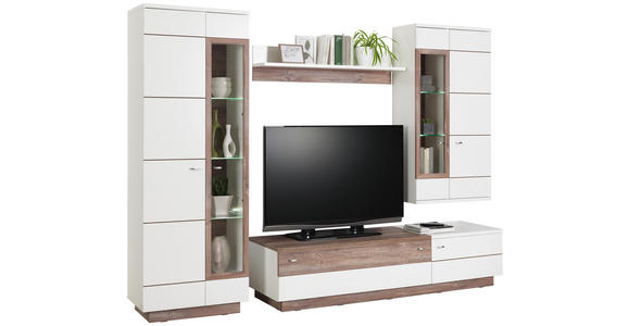 WOHNWAND in Kieferfarben, Weiß - Alufarben/Weiß, Design, Glas/Holzwerkstoff (275/197/52cm) - Hom`in