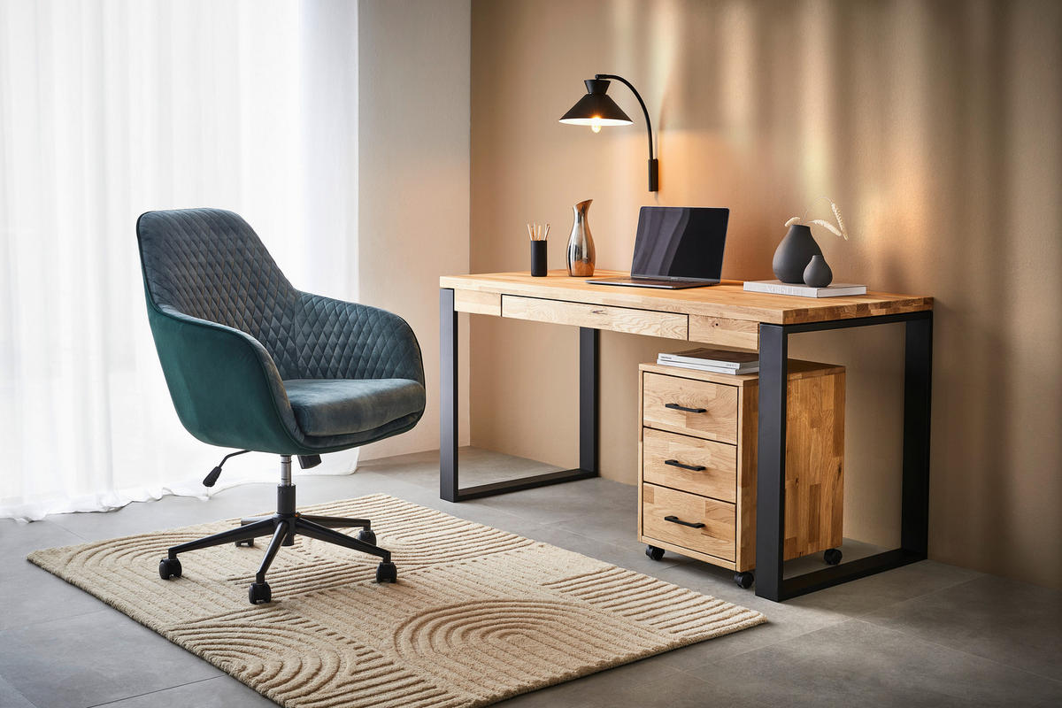 PISALNA MIZA les barve hrasta  - črna/barve hrasta, Moderno, kovina/les (150/65/76cm) - Linea Natura