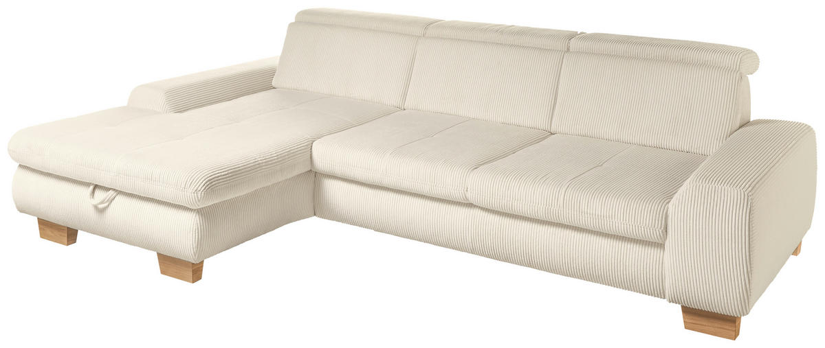ECKSOFA Creme Cord  - Eiche Bianco/Creme, KONVENTIONELL, Holz/Textil (195/307cm) - SetOne by Musterring