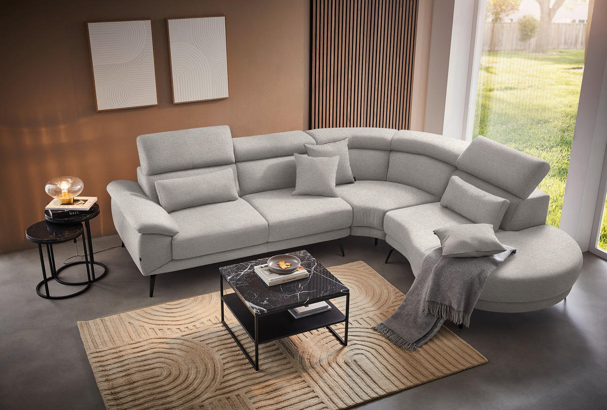 ECKSOFA Sandfarben Velours  - Sandfarben/Schwarz, Design, Textil/Metall (299/264cm) - Novel
