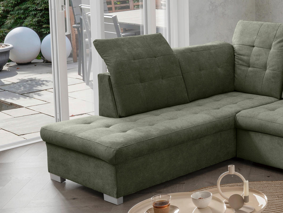 WOHNLANDSCHAFT in Chenille Dunkelgrün  - Chromfarben/Dunkelgrün, Modern, Kunststoff/Textil (212/330/169cm) - Livetastic