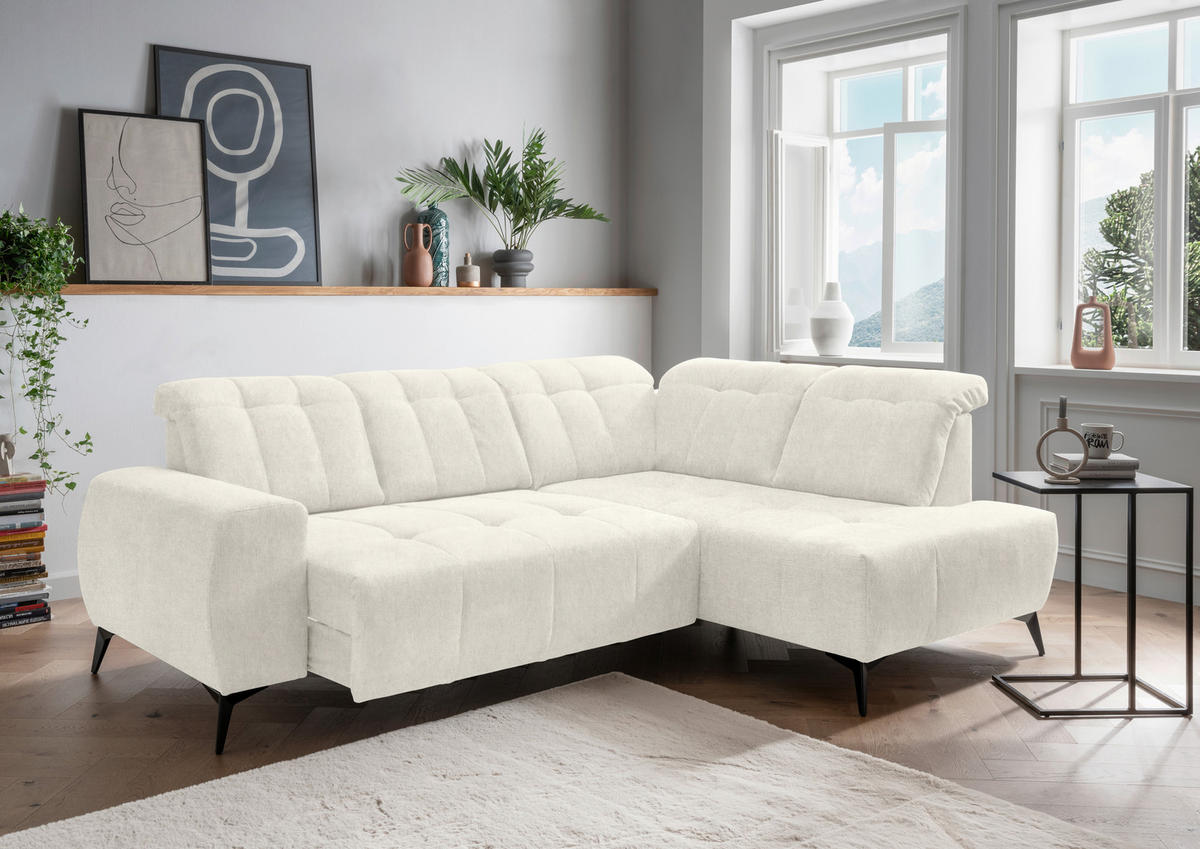 ECKSOFA in Mikrofaser Creme  - Creme/Schwarz, Modern, Textil/Metall (261/200cm) - Livetastic
