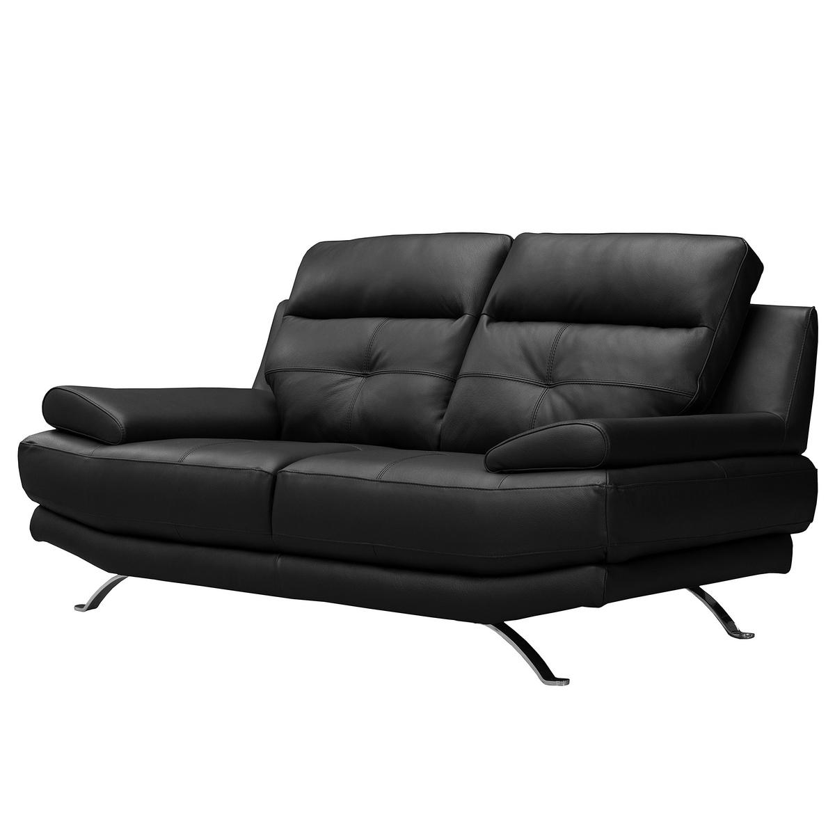 3-SITZER-SOFA Echtleder Schwarz  - Chromfarben/Schwarz, Design, Leder/Metall (225/92/99cm) - Livetastic