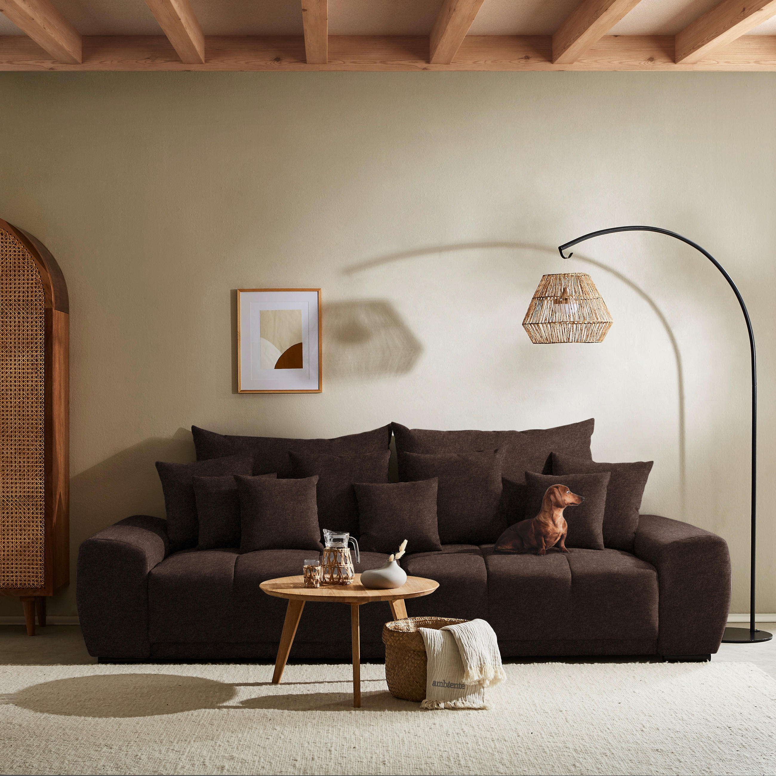 BIGSOFA Samt Dunkelbraun  - Dunkelbraun/Schwarz, KONVENTIONELL, Holz/Textil (280/67/120cm) - Carryhome