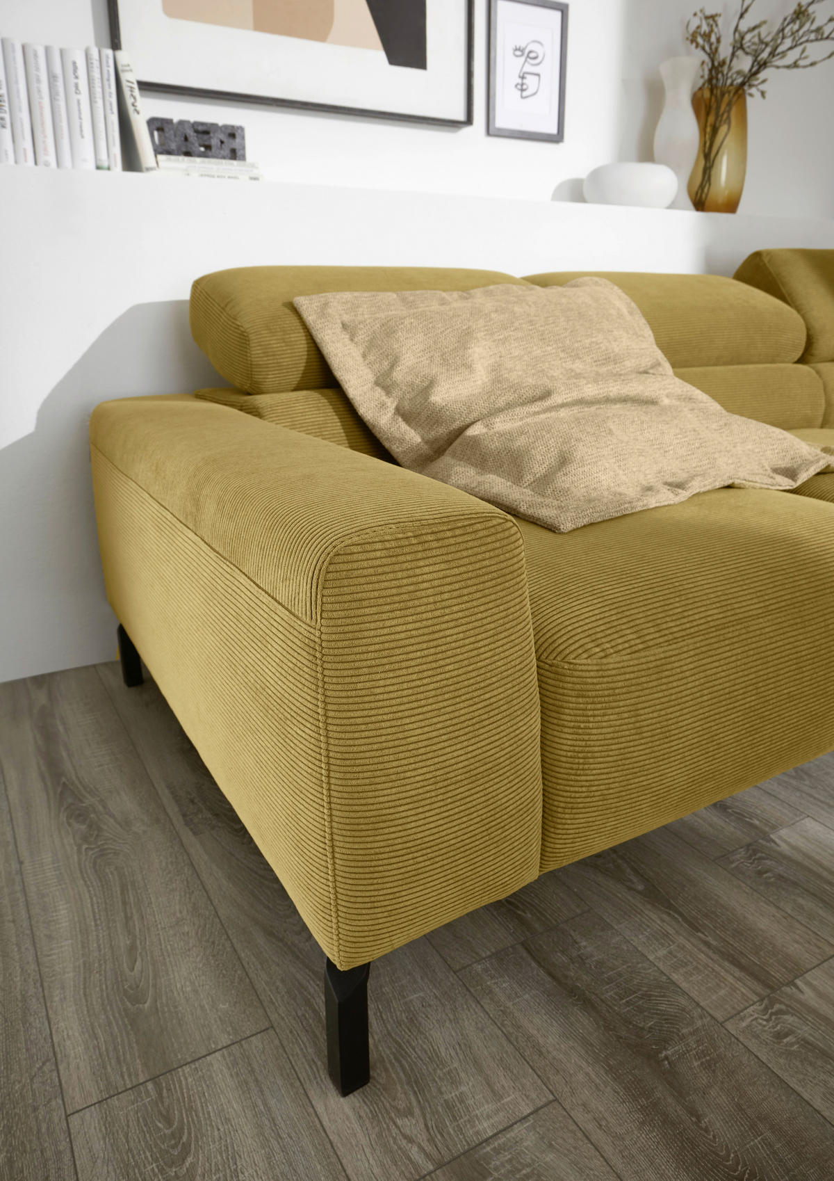 ECKSOFA in Feincord Gelb  - Gelb/Schwarz, Design, Textil/Metall (273/219cm) - Pure Home Comfort