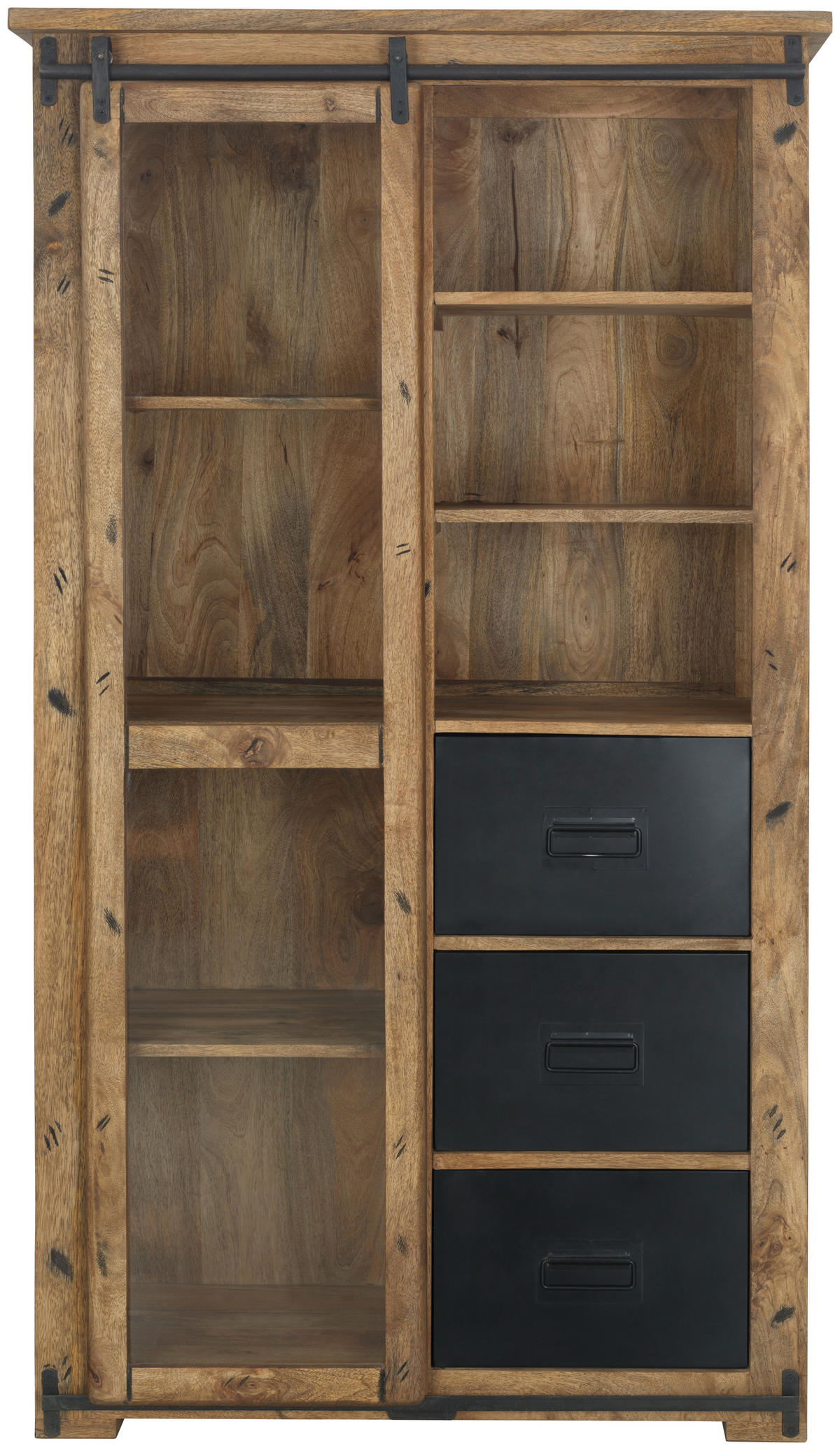 VITRINE  in massiv Mangoholz Naturfarben, Anthrazit - Anthrazit/Naturfarben, LIFESTYLE, Glas/Holz (100/175/45cm) - MID.YOU