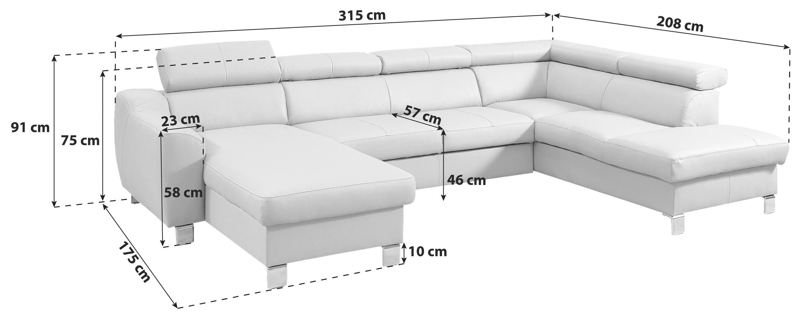 WOHNLANDSCHAFT Beige Echtleder Lederlook - Chromfarben/Beige, Design, Leder/Textil (175/315/208cm) - Livetastic