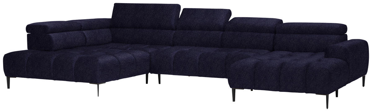 WOHNLANDSCHAFT in Samt, Webstoff Schwarz  - Schwarz, Design, Textil/Metall (216/385/177cm) - Welnova