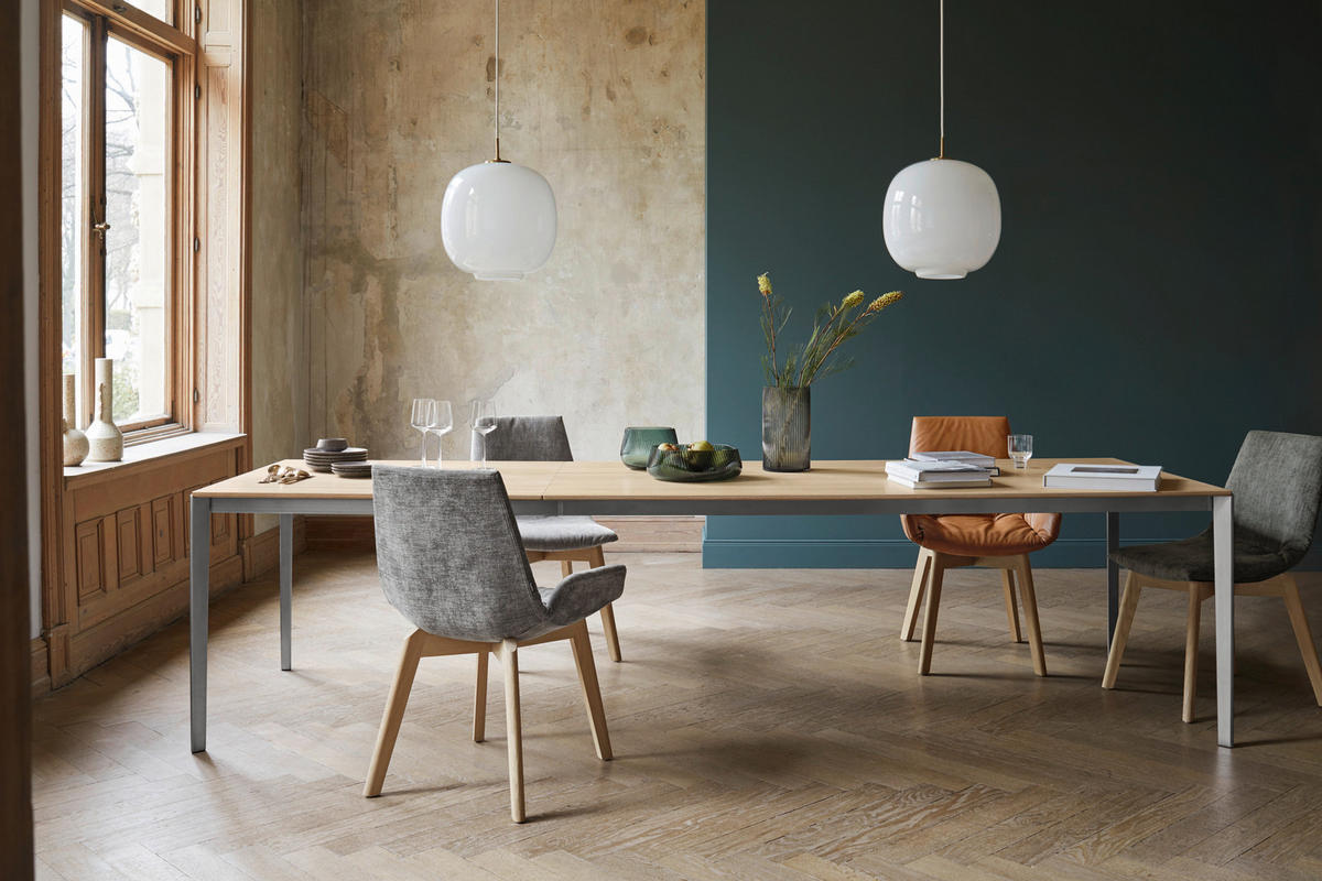 ESSTISCH in Holz, Metall 160-260/100/75 cm  - Eiche Bianco/Edelstahlfarben, Design, Holz/Metall (160-260/100/75cm) - TEAM 7