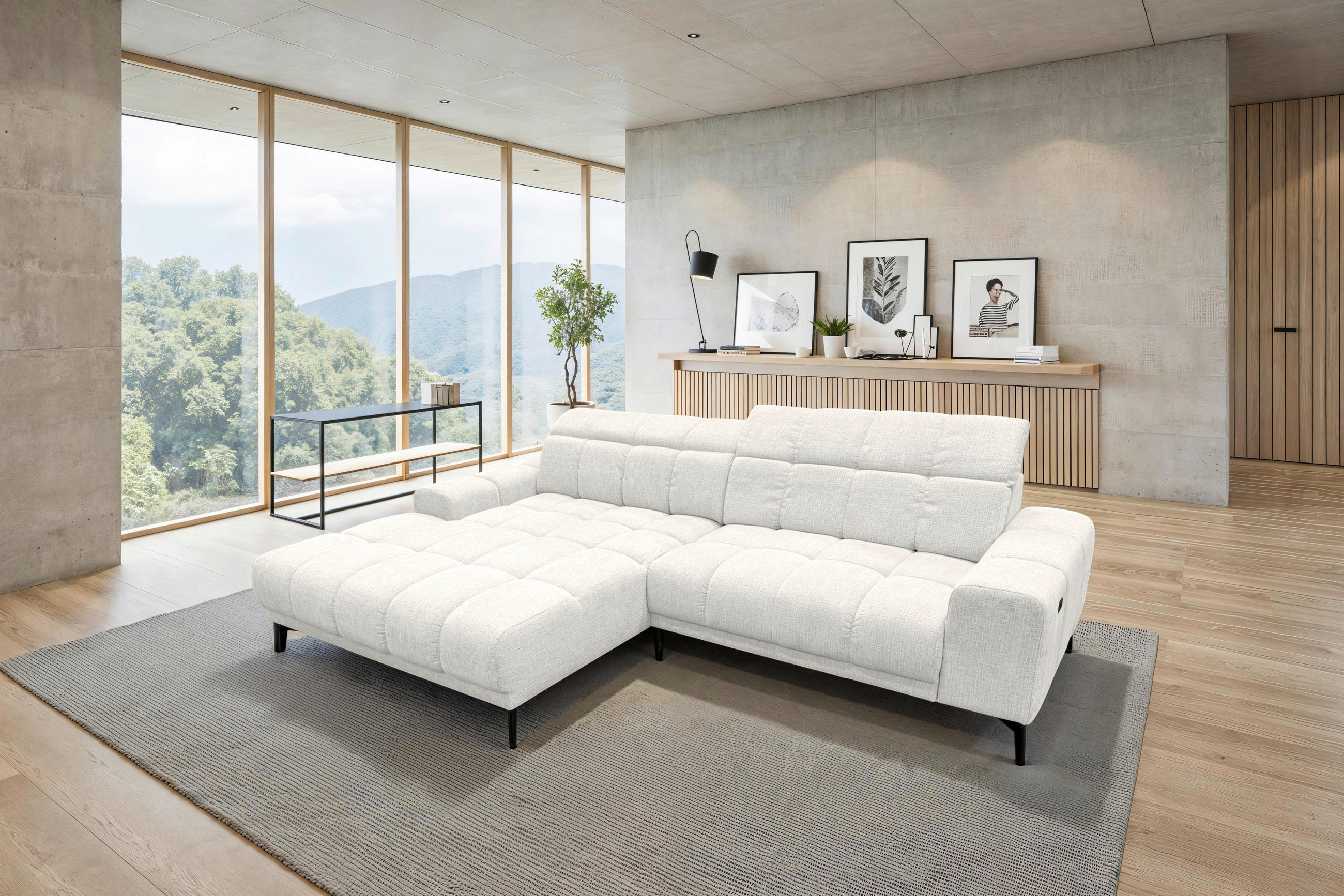 ECKSOFA inkl.Funktionen Beige Chenille  - Beige/Schwarz, MODERN, Textil/Metall (195/300cm) - Xora