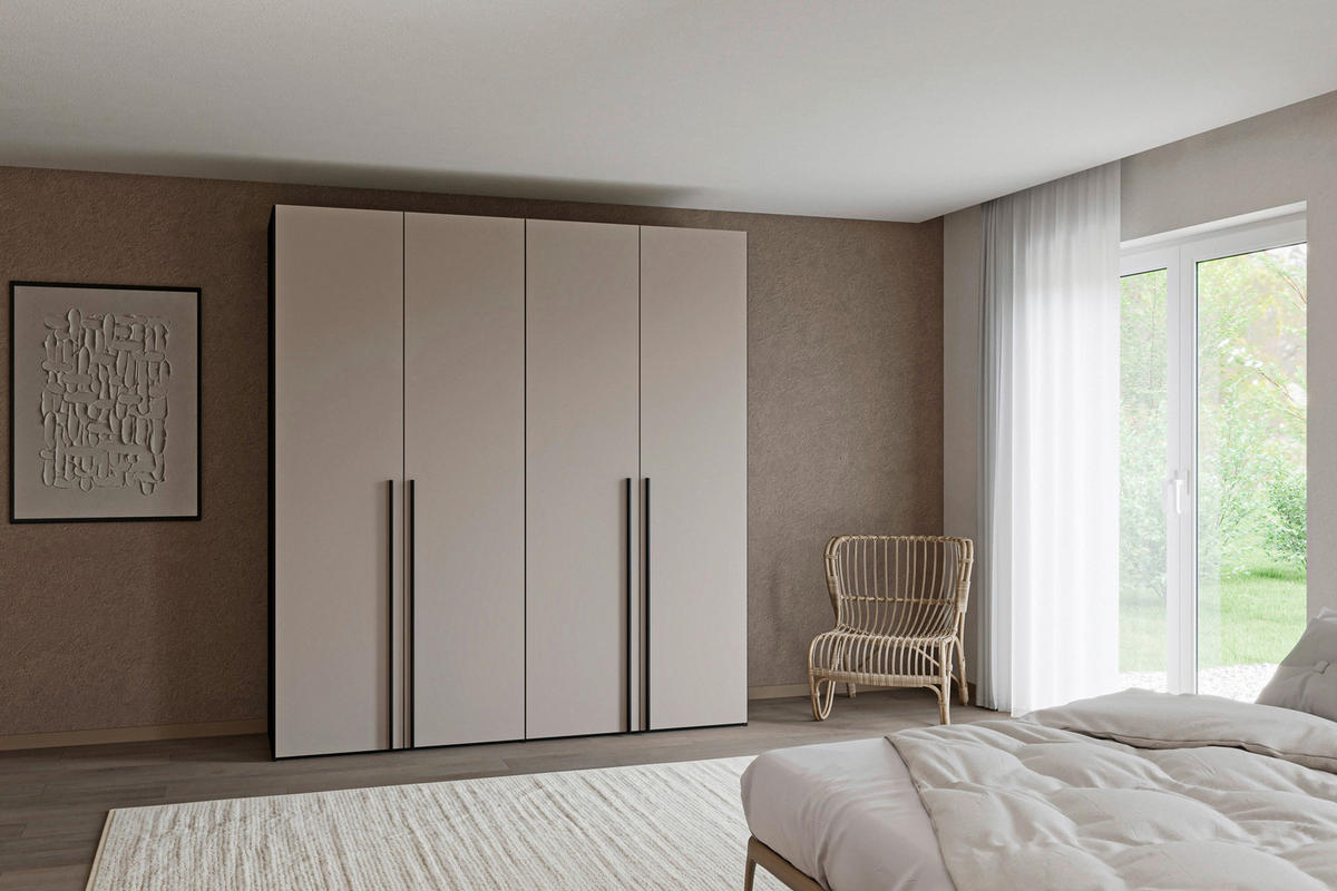 DREHTÜRENSCHRANK 203/220/59 cm,  in Hellbraun, 4-türig  - Hellbraun/Schwarz, Design, Holzwerkstoff/Metall (203/220/59cm) - Jutzler