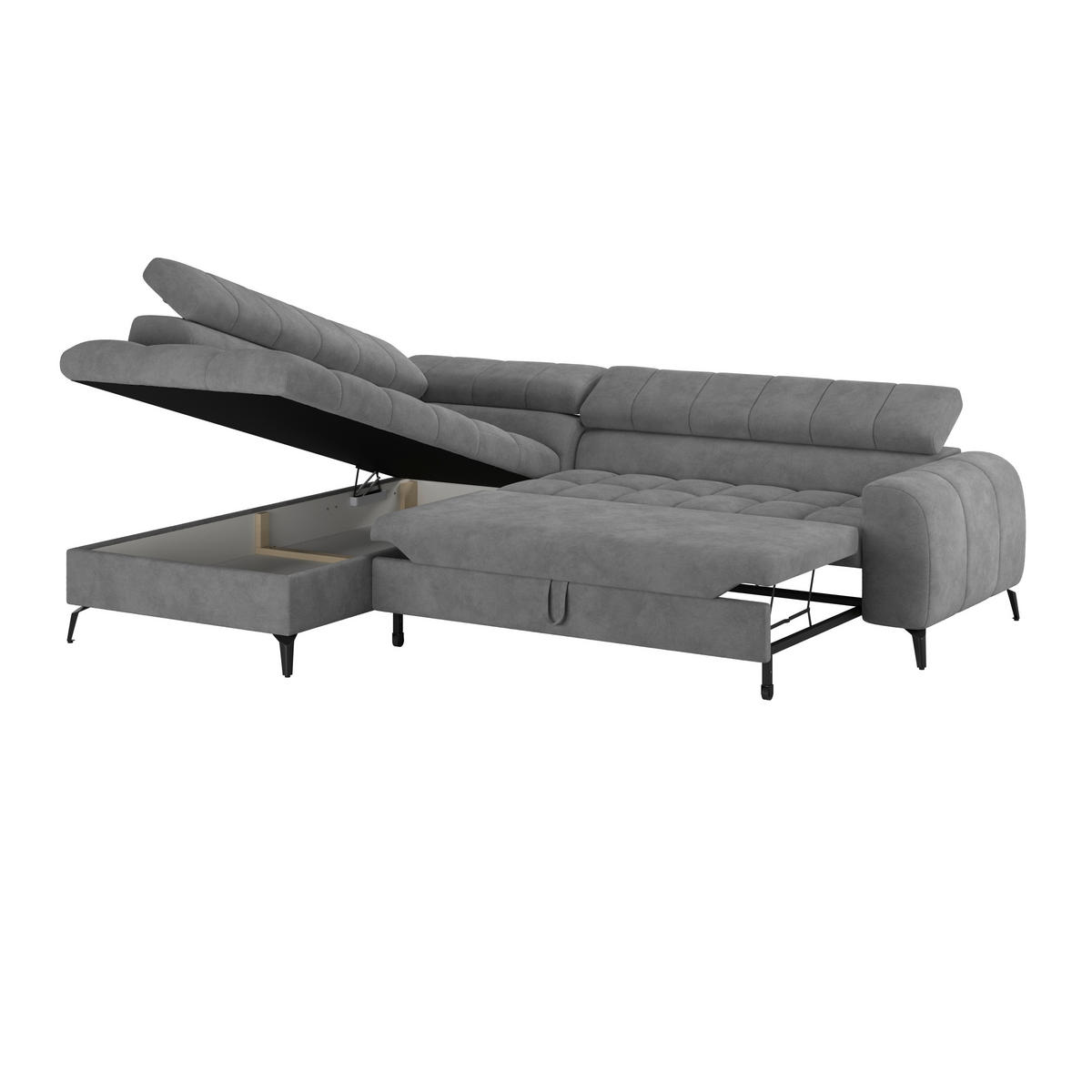 ECKSOFA Graublau  - Graublau/Schwarz, Trend, Kunststoff/Textil (203/261cm) - Livetastic