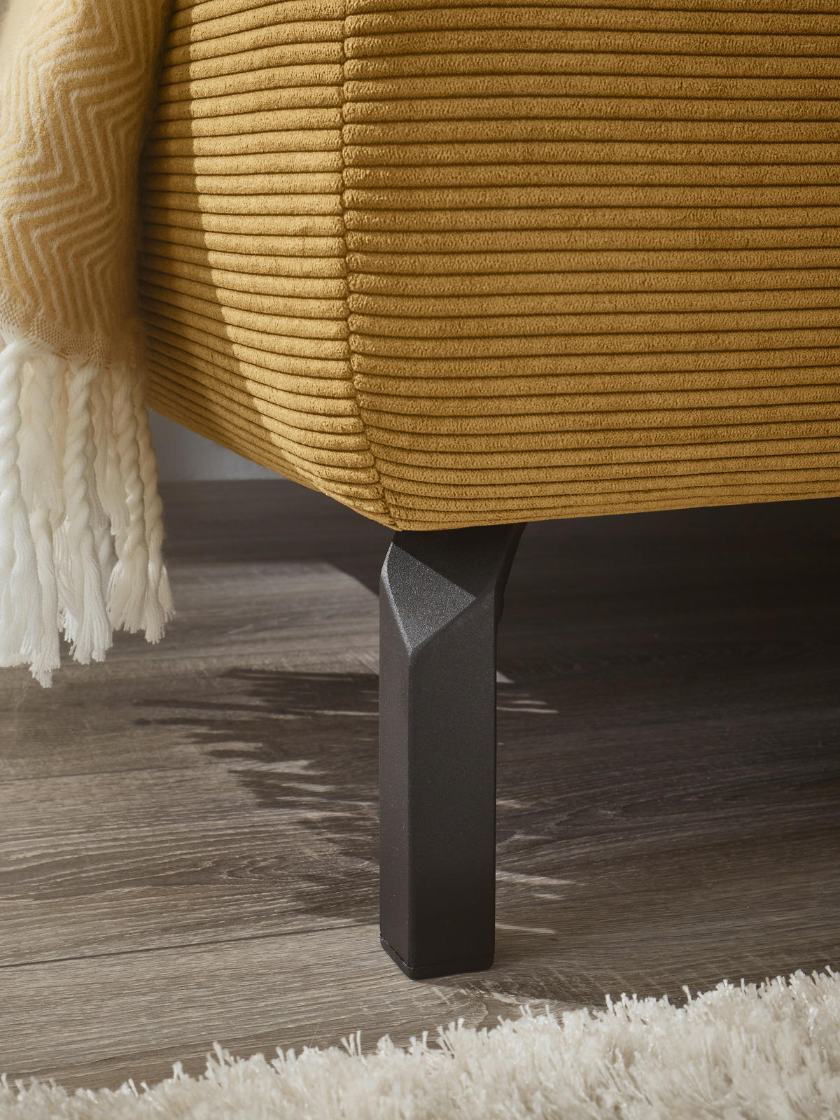 ECKSOFA Ottomane links  Gelb Feincord  - Gelb/Schwarz, Design, Textil/Metall (219/273cm) - Pure Home Lifestyle