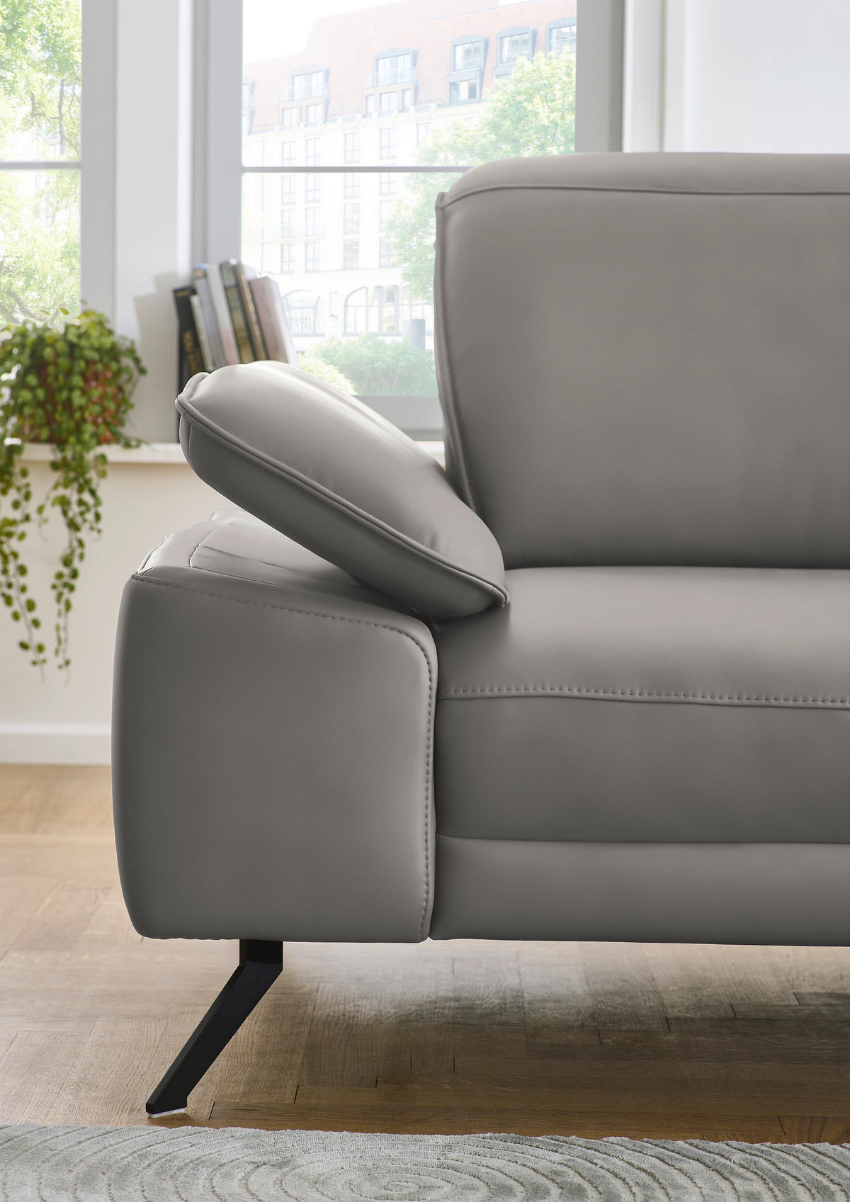 ECKSOFA in Echtleder Hellgrau  - Hellgrau/Schwarz, Design, Leder/Metall (332/193cm) - Dieter Knoll