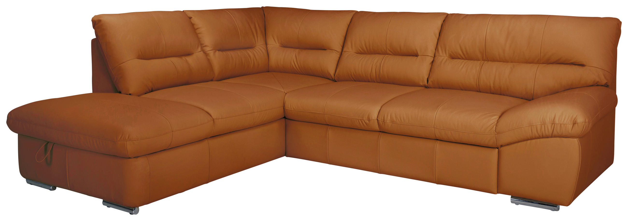 ECKSOFA Cognac Echtleder Bettkasten, Schlaffunktion  - Chromfarben/Cognac, Design, Leder/Metall (216/268cm) - Livetastic