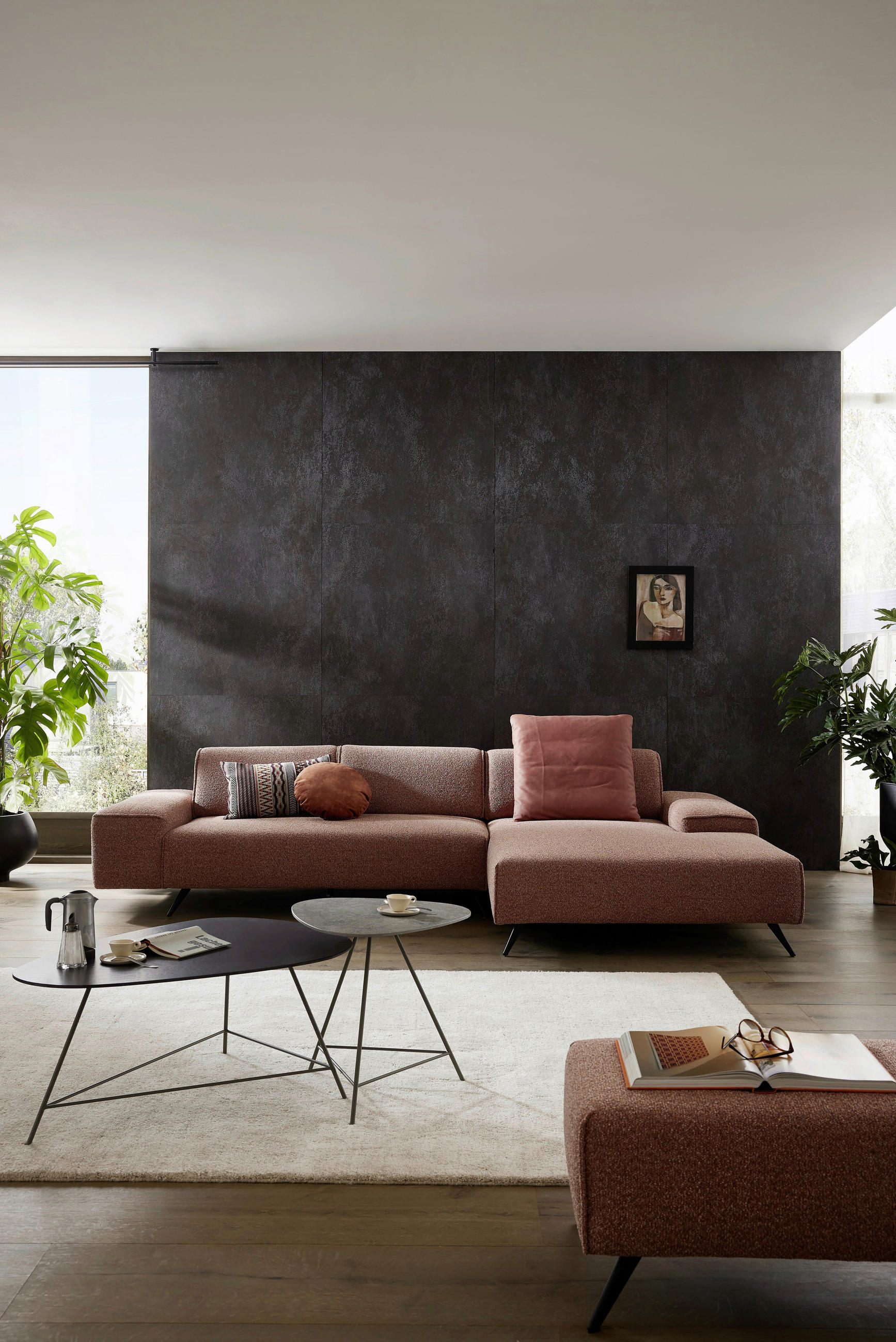 ECKSOFA Rotbraun Flachgewebe  - Rotbraun/Schwarz, Design, Textil/Metall (312/180cm) - Musterring
