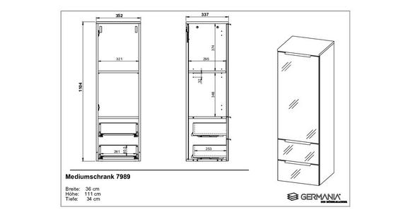 MIDISCHRANK 36/111/34 cm  - Chromfarben/Graphitfarben, MODERN, Glas/Holzwerkstoff (36/111/34cm) - Xora