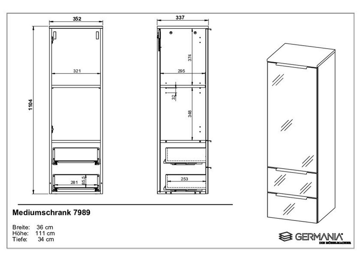 MIDISCHRANK 36/111/34 cm  - Chromfarben/Graphitfarben, MODERN, Glas/Holzwerkstoff (36/111/34cm) - Xora
