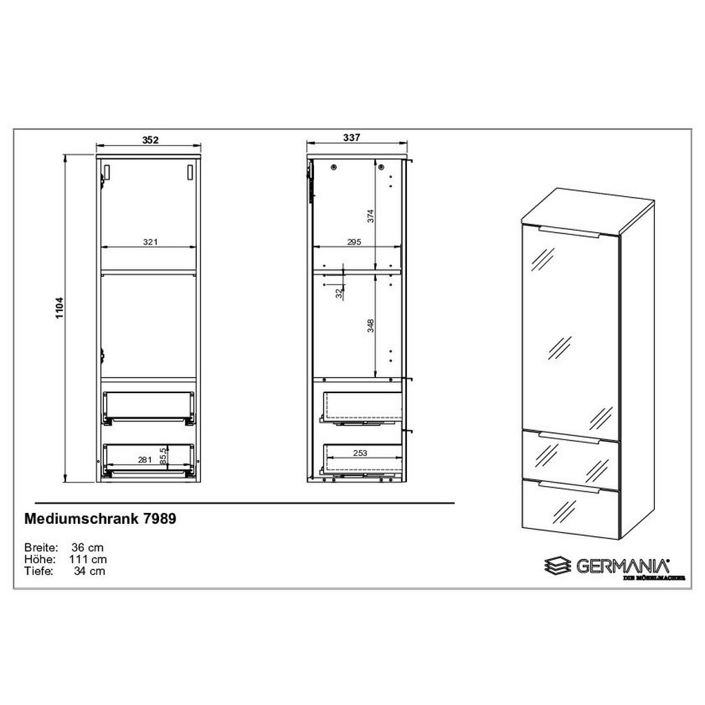 Thumbnail - Xora Midischrank Gw-Vasio, Graphit, Grau, Metall, 1 Fächer, 1 Schubladen, 36x111x34 cm, Made in Germany, Beimöbel erhält...