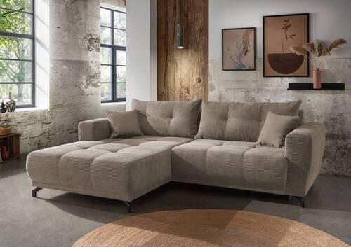 ECKSOFA Graubraun Cord  - Graubraun/Schwarz, MODERN, Holz/Textil (177/246cm) - MID.YOU