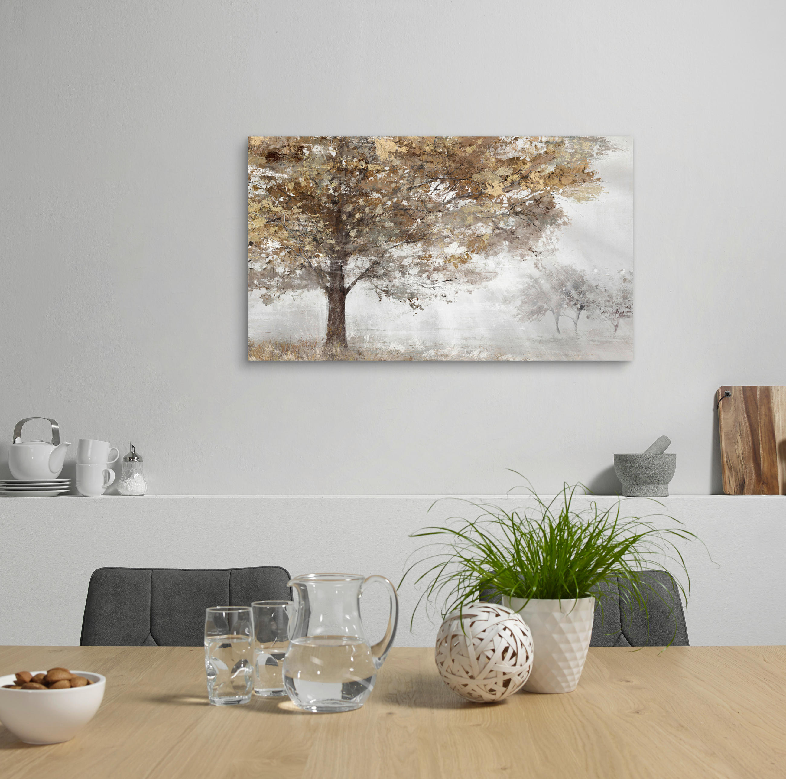 KUNSTDRUCK Bäume 120/70 cm  - Braun/Grau, KONVENTIONELL, Holz/Textil (120/70cm) - Monee