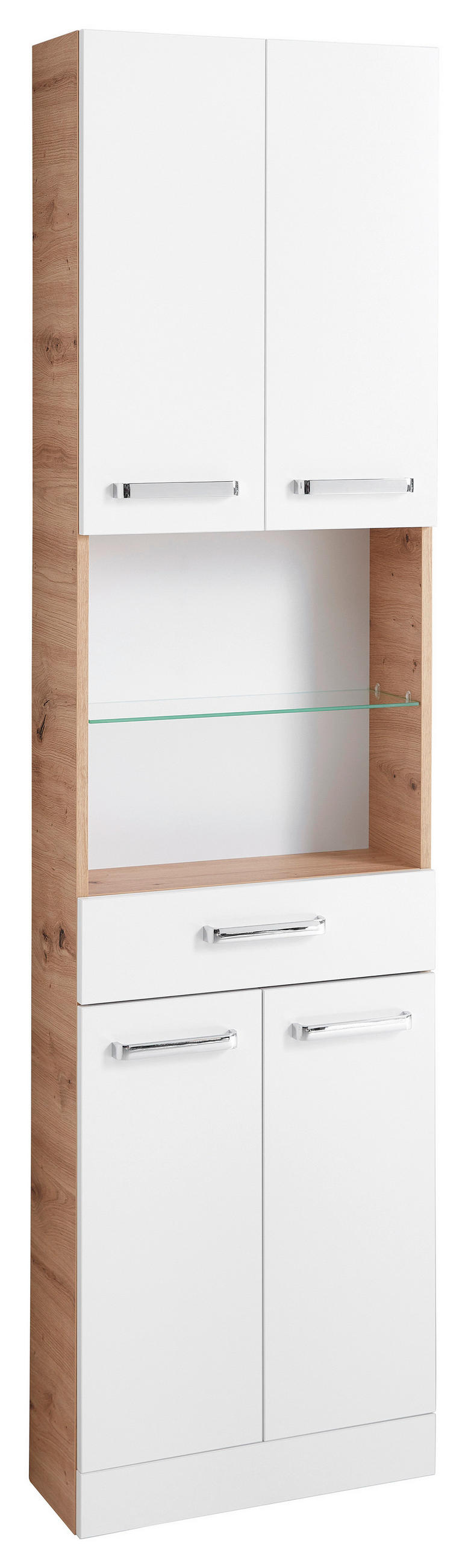 Xora VYSOKÁ SKRINKA, biela, dub artisan, 50/188,5/20 cm