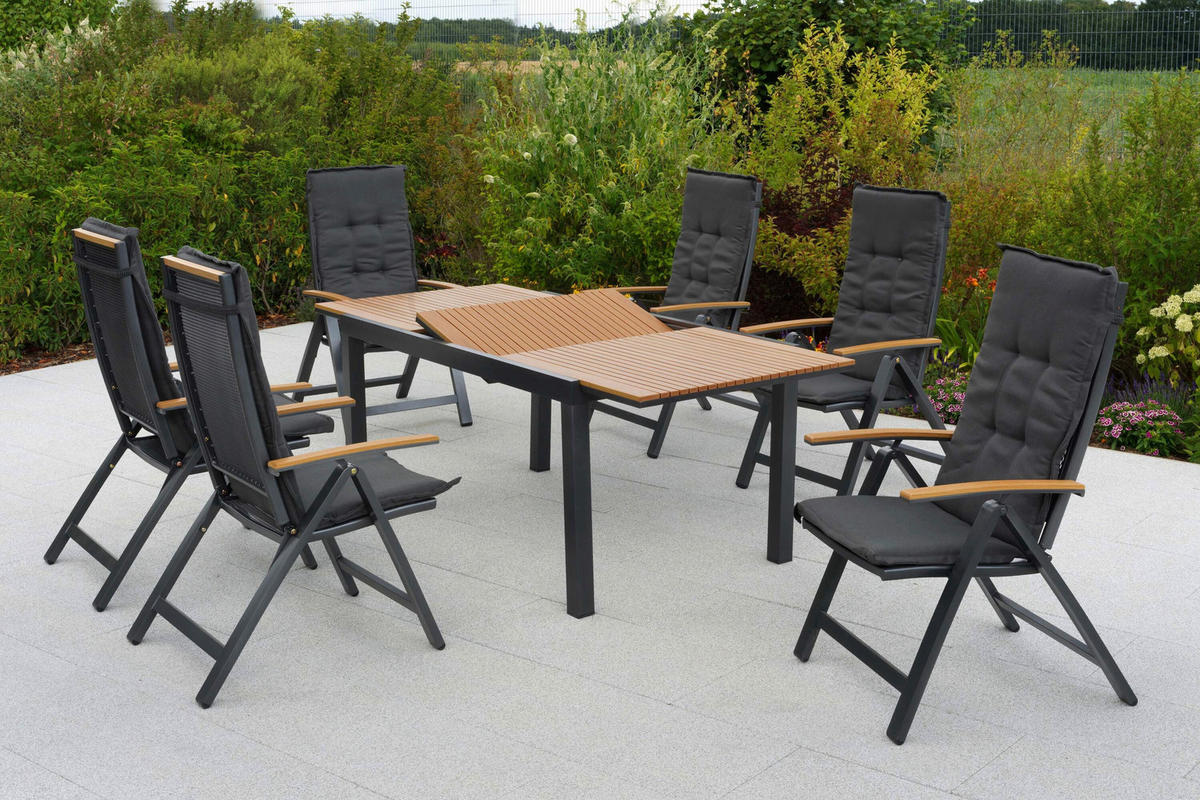 GARTENTISCHGRUPPE  - Graphitfarben/Naturfarben, KONVENTIONELL, Kunststoff/Textil - Gardenson