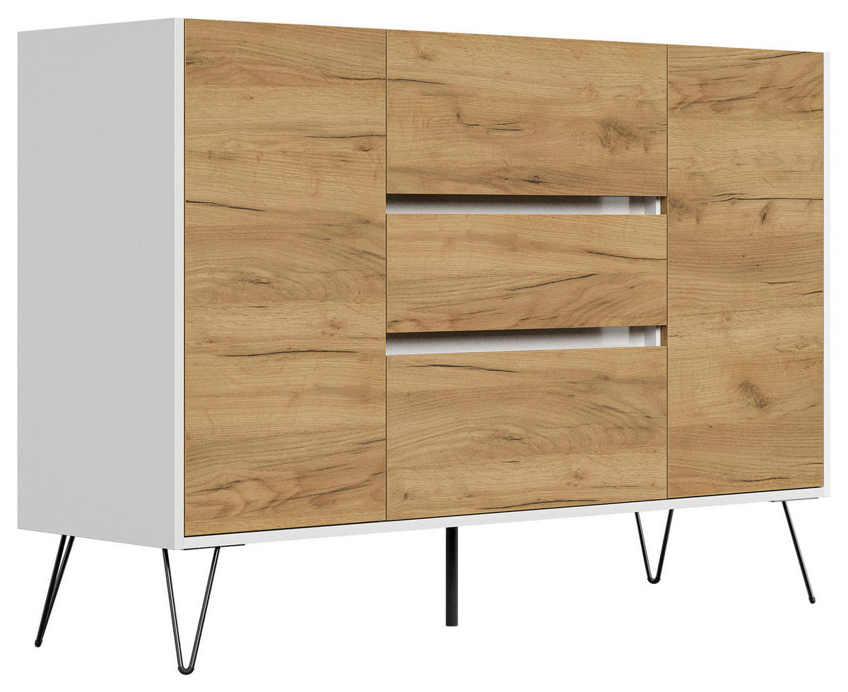 SIDEBOARD Posseik Industrial 140/93,6/42 cm 3 Schublade(n)  - Elfenbein/Eichefarben, Design, Holzwerkstoff/Metall (140/93,6/42cm) - P & B