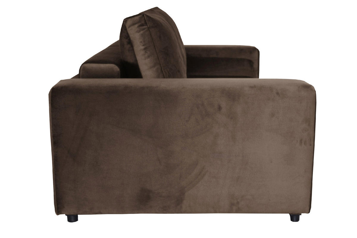 BIGSOFA in Velours Dunkelbraun  - Dunkelbraun/Schwarz, Design, Kunststoff/Textil (256/88/120cm) - home24