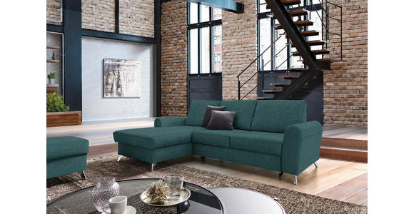 ECKSOFA in Flachgewebe Petrol  - Silberfarben/Petrol, Design, Textil/Metall (167/244cm) - Cantus