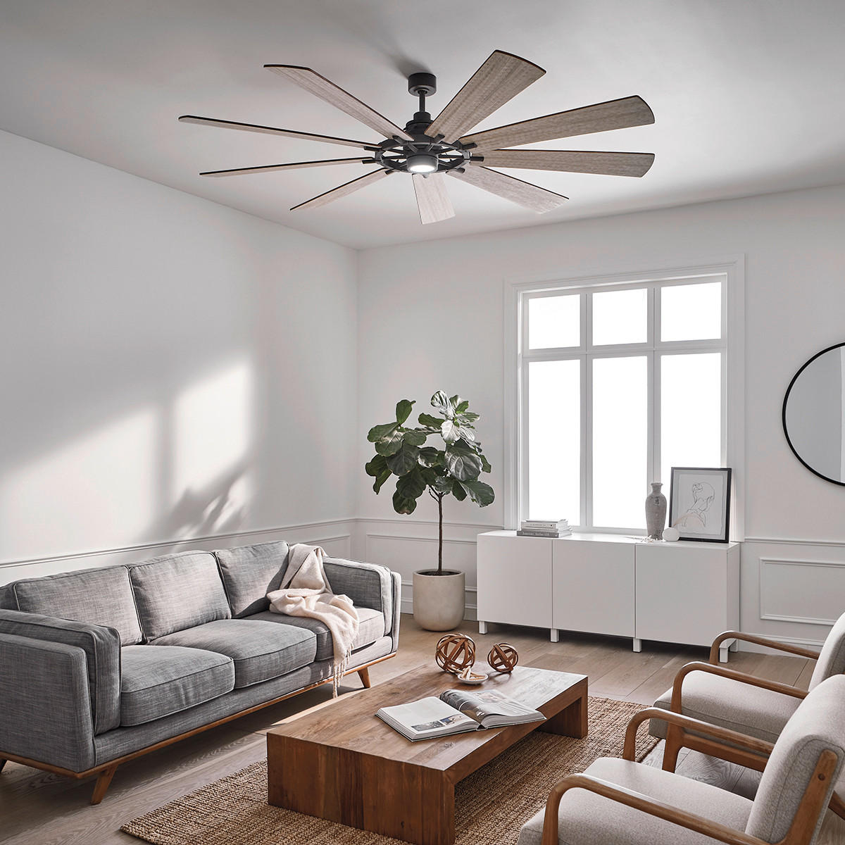 Ventilator mit Beleuchtung Elstead Gentry 216/42 cm   - Walnussfarben/Zinkfarben, Natur, Glas/Holz (216/42cm) - Elstead Lighting