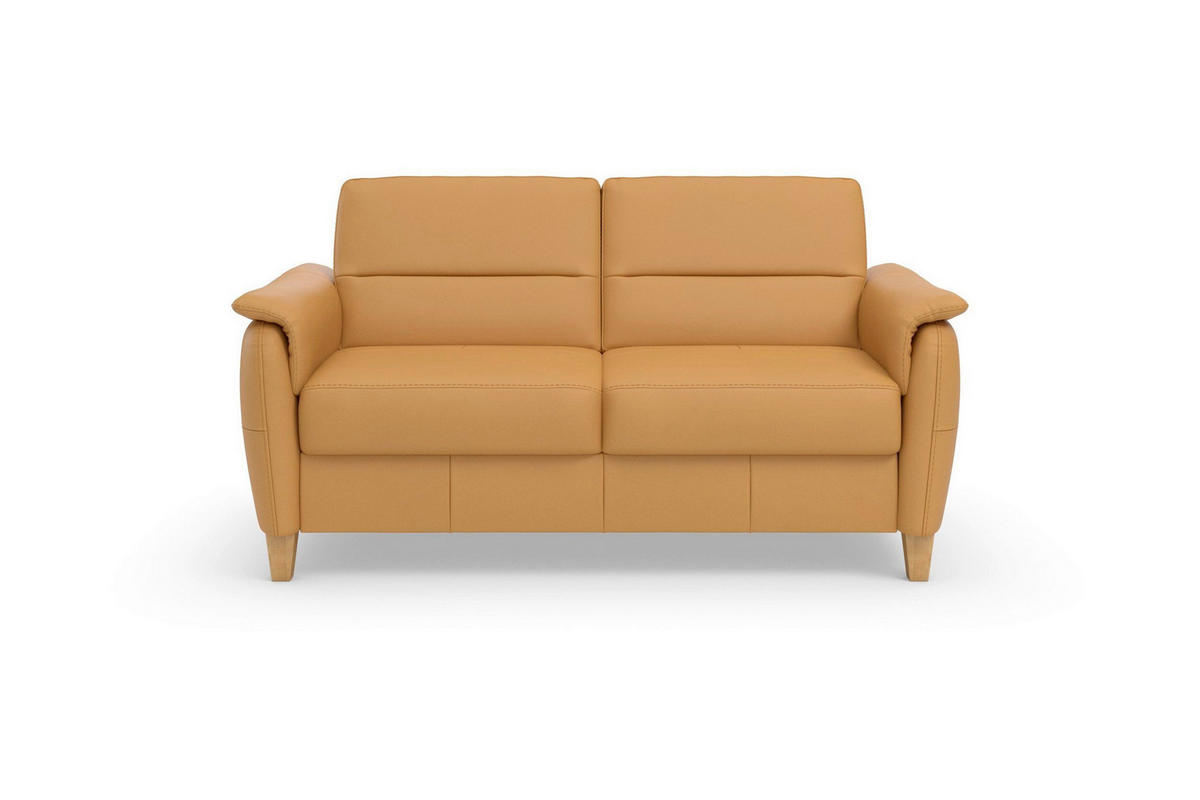 3-SITZER-SOFA PALMERA E Echtleder Currygelb  - Currygelb/Eichefarben, Basics, Leder/Holz (179/89/89cm) - Sit & More