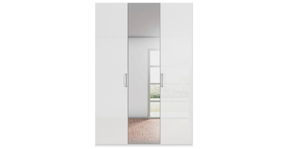 DREHTÜRENSCHRANK  in Weiß, Weiß Hochglanz  - Chromfarben/Edelstahlfarben, Basics, Glas/Holzwerkstoff (151/223/61cm) - Novel