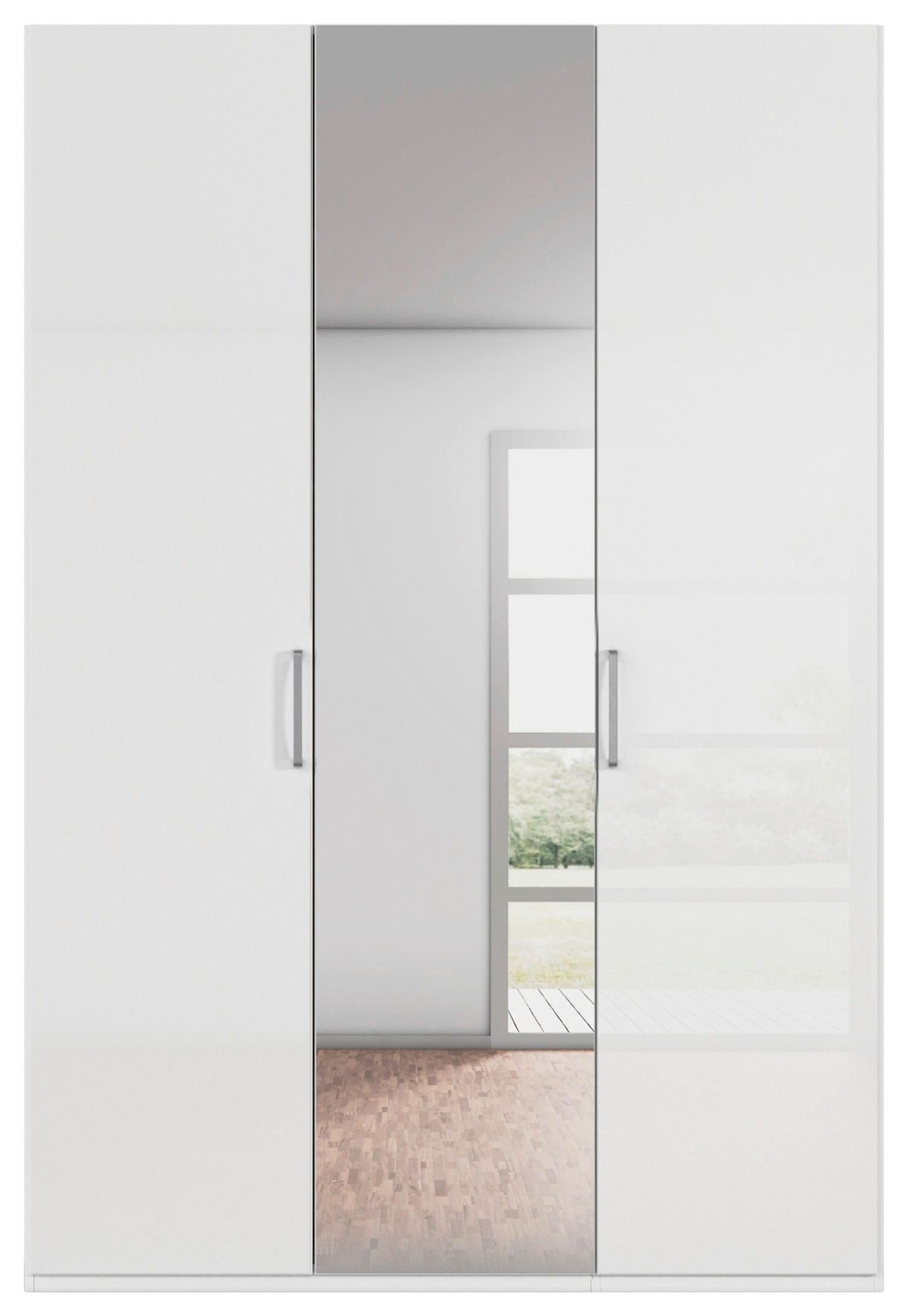 DREHTÜRENSCHRANK 151/223/61 cm,  in Weiß, Weiß Hochglanz, 3-türig  - Chromfarben/Edelstahlfarben, Basics, Glas/Holzwerkstoff (151/223/61cm) - Novel