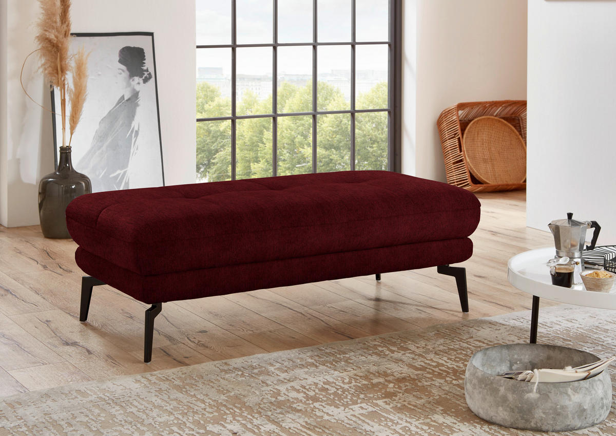 HOCKER in Textil Bordeaux  - Bordeaux/Schwarz, Design, Textil/Metall (132/45/68cm) - Beldomo Style