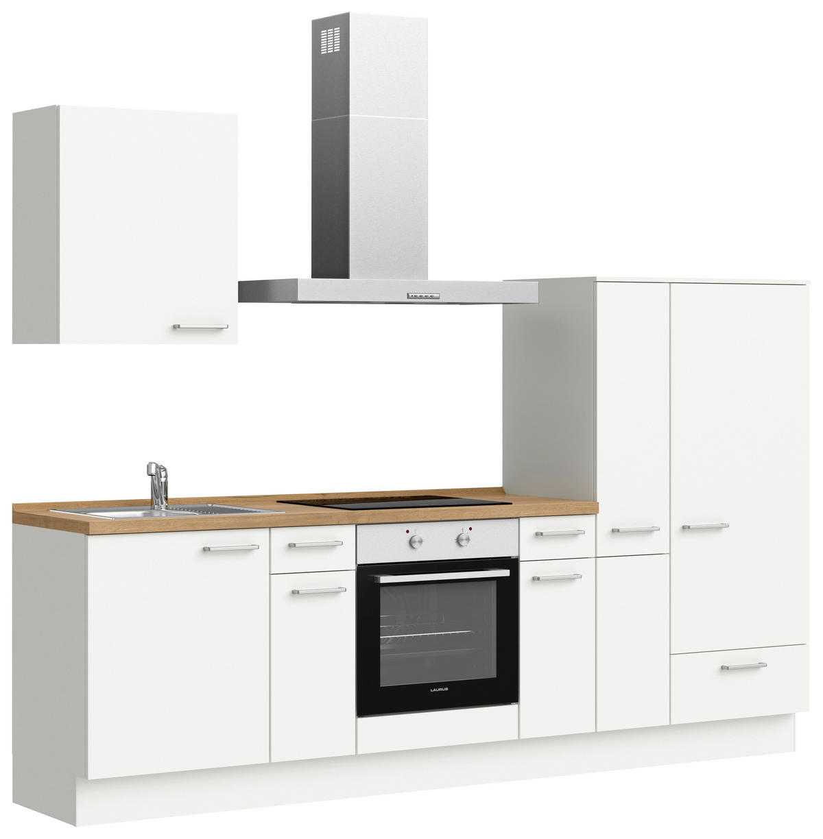 KÜCHENBLOCK 270 cm   in Weiß, Eichefarben  - Edelstahlfarben/Eichefarben, MODERN, Holzwerkstoff/Metall (270cm) - Nobilia