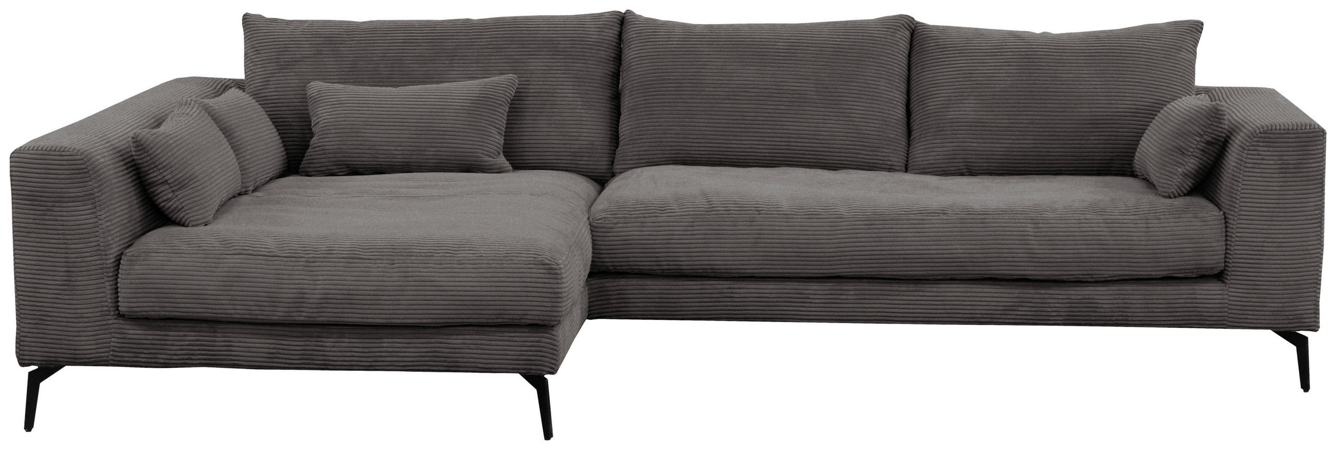 ECKSOFA in Cord Grau  - Schwarz/Grau, Design, Textil/Metall (172/313cm) - Livetastic