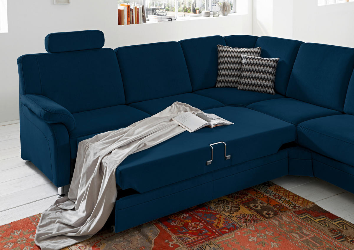 ECKSOFA in Flachgewebe Dunkelblau  - Alufarben/Dunkelblau, Konventionell, Textil/Metall (269/287cm) - Beldomo System