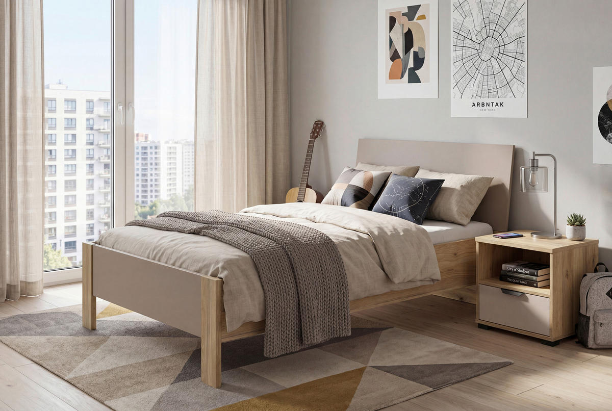 JUGENDZIMMER - Kaschmir/Eichefarben, Basics, Holzwerkstoff (90/200cm) - Milino