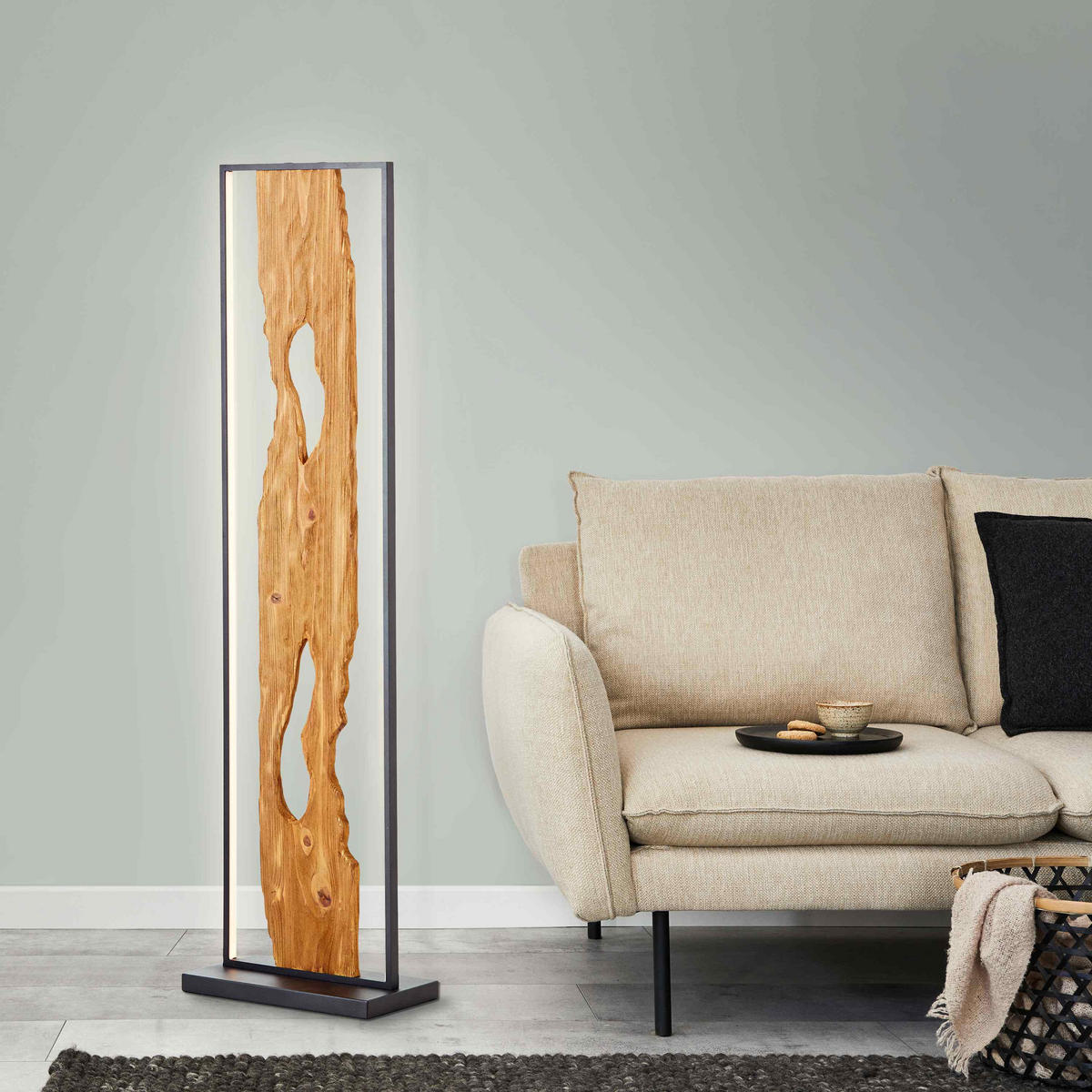 LED-STEHLEUCHTE 33/18/120 cm    - Schwarz/Braun, Design, Holz/Metall (33/18/120cm) - Brilliant