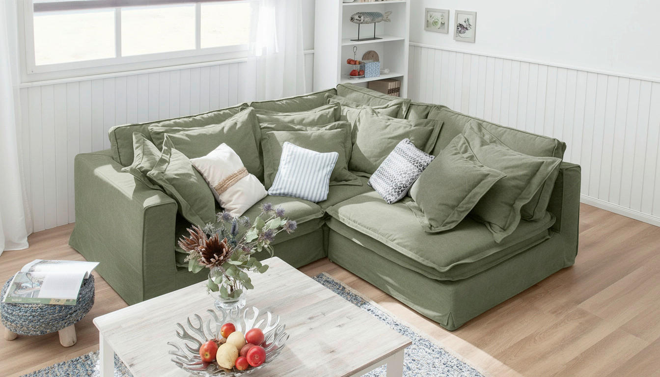 ECKSOFA STELLA in Webstoff Olivgrün Zierkissen, Rückenkissen  222/238 cm  - Schwarz/Olivgrün, Design, Kunststoff/Textil (222/238cm) - P & B