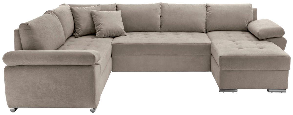 Wohnlandschaft in Mikrofaser Taupe  - couleur chromée/taupe, Konventionell, textile/métal (219/305/157cm) - Livetastic