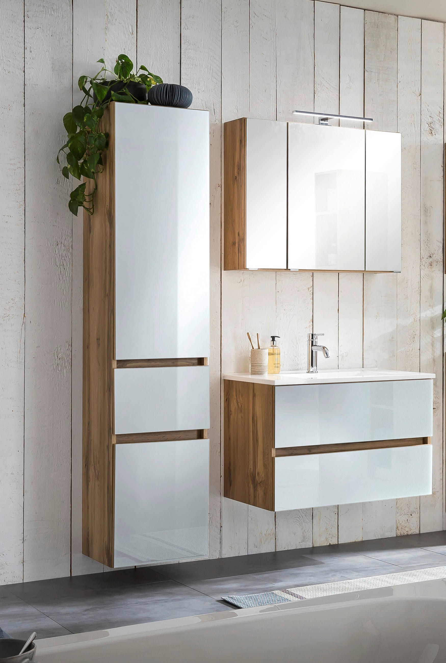 BADEZIMMER  in 120 cm  - Weiss/Eichefarben, Konventionell, Glas/Holzwerkstoff (120cm) - Held