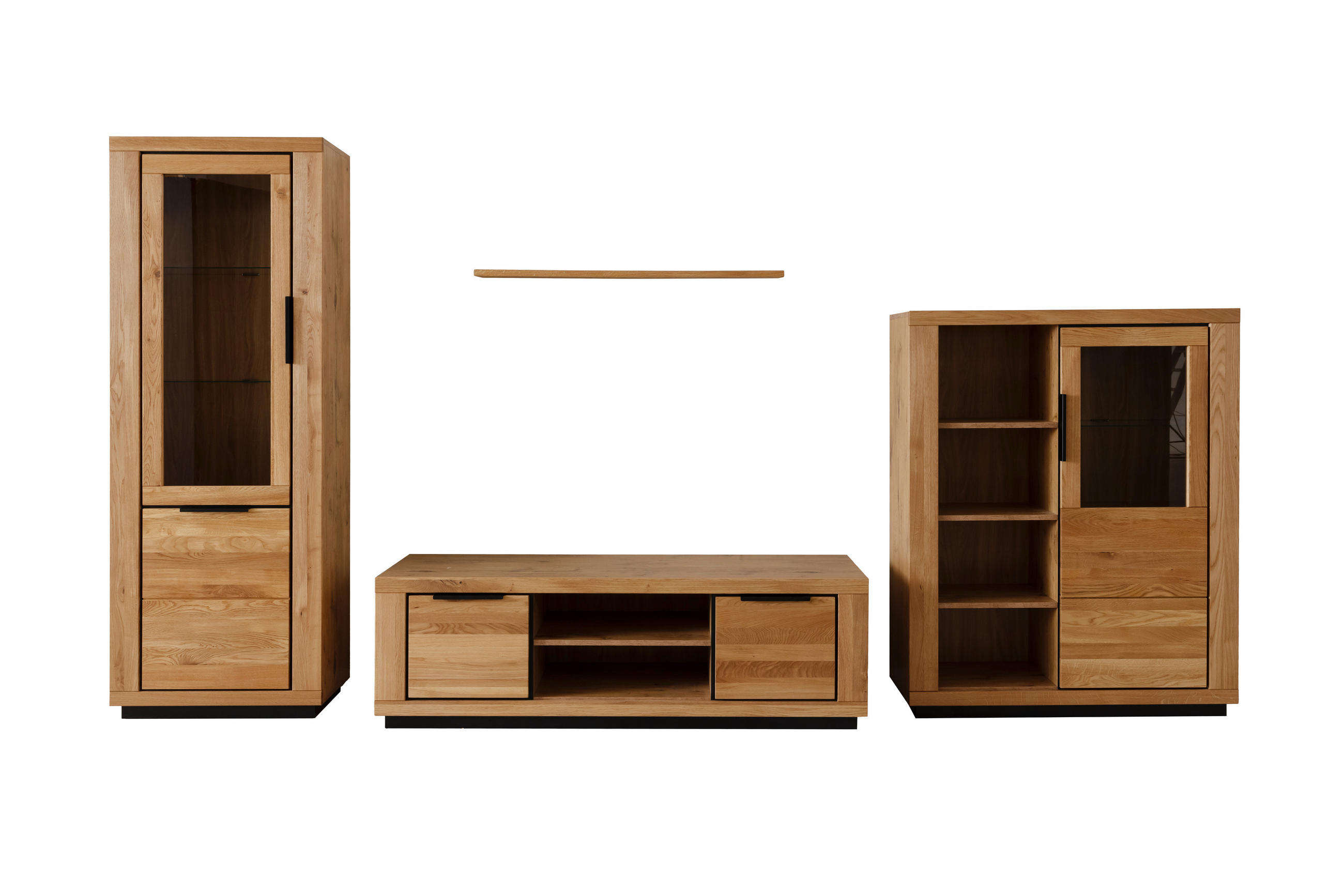 WOHNWAND 4-teilig  in Wildeiche  387/200/54 cm  - Wildeiche/Schwarz, Design, Glas/Holz (387/200/54cm) - MID.YOU