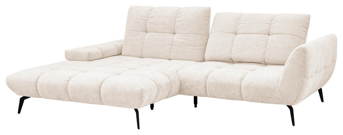 ECKSOFA Creme Flachgewebe Rücken echt, Sitztiefenverstellung  - Creme/Schwarz, KONVENTIONELL, Textil/Metall (211/273cm) - SetOne by Musterring
