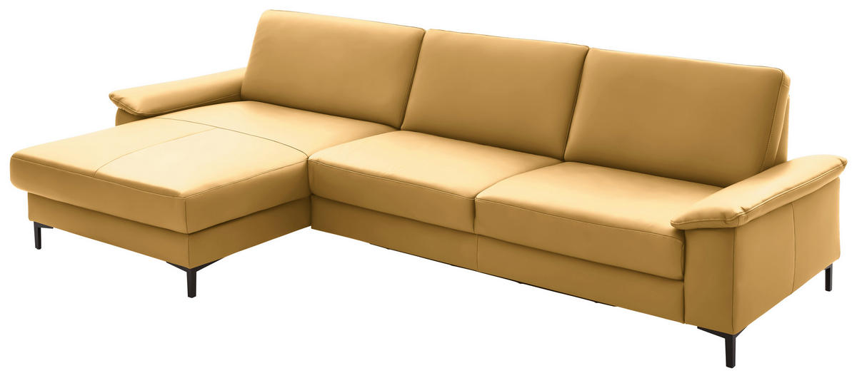 ECKSOFA in Echtleder Gelb  - Gelb/Schwarz, Design, Leder/Metall (176/334cm) - Dieter Knoll